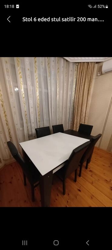 mdf material: Qonaq otağı üçün, Açılmayan, Dördbucaq masa, 6 stul