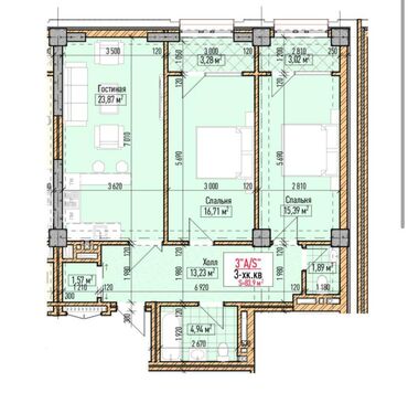 Продажа квартир: 3 комнаты, 83 м², Элитка, 7 этаж, ПСО (под самоотделку)