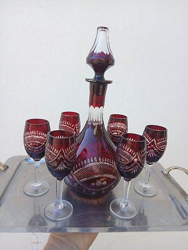 Kristalni set za liker/vino – rubin crveno, brušeni kristal - Komplet