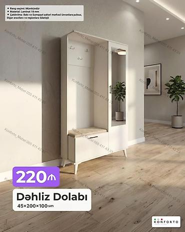 Mebel: Dəhliz dolabı – ölçülər: 45×200×100 sm. Ağ rəngli, skandinavi — 1