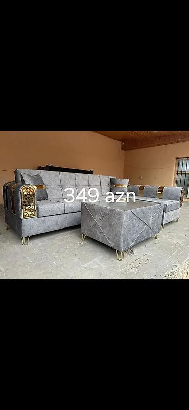metbex ucun divan: Boz rəngli müasir yumşaq mebel dəsti: - L‑şəkilli künc divan, qol — 1