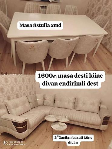 ingrid baza: Masa dəsti və künc divan paketi - Masa: 8 ədəd stulla birlikdə, zərif — 1