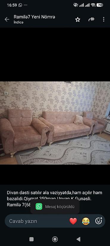 Divan dəsti satılır əla vəziyyətdə,həm açılır həm bazalidi.Qiymət lalafo.az -da Divan dəsti satılır əla vəziyyətdə,həm açılır həm bazalidi.Qiymət