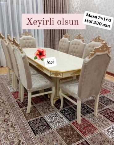 yataq qonaq desti: Qonaq otağı üçün, Yeni, Açılmayan, Dördbucaq masa, 6 stul, Azərbaycan