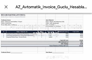 Avtomatlaşdırılmış “Hesab-Faktura (Invoice)” Excel şablonu Məhsulun lalafo.az -da Avtomatlaşdırılmış “Hesab-Faktura (Invoice)” Excel şablonu Məhsulun