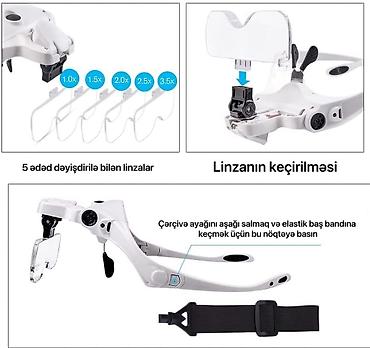 persol eynək: USB ilə doldurulan LED işıqlı başa taxılan böyüdücü eynək — 3