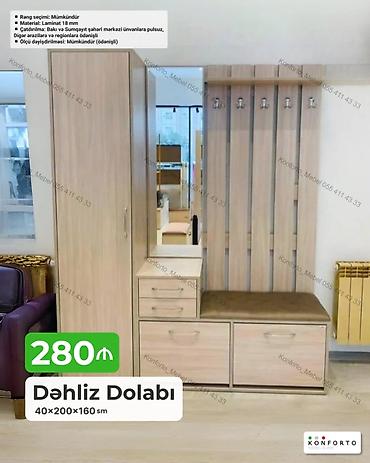 Dəhliz dolabı – 40×200×160 sm - Material: 18 mm laminat - Rəng