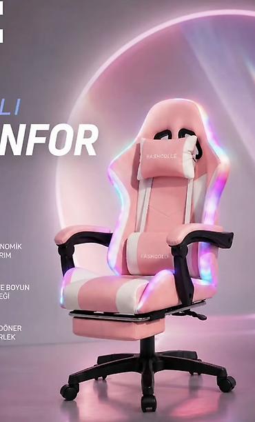 rgb kreslo: RGB işıqlı oyun/ofis kreslosu – FASHCOLLE - Rəng: çəhrayı-ağ - — 1
