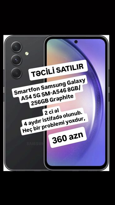 Samsung: Samsung Galaxy A54 5G, 256 GB, rəng - Qara, Sensor, Barmaq izi, İki sim kartlı