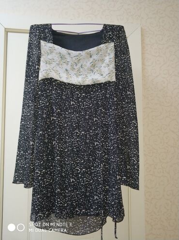 черное шифоновое платье: Вечернее платье, Короткая модель, Шифон, С рукавами, 2XL (EU 44)