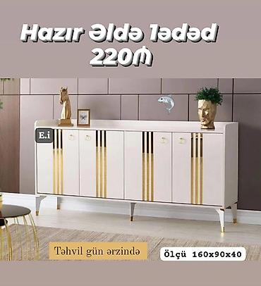 kredit mebeller: Ağ rəngdə, qızılı dekor xəttləri ilə modern konsol/komod. - 4 qapılı — 1