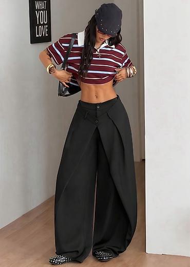 ženske pantalone: Ženske pantalone širokog kroja sa preklopom – statement model 2400din — 7