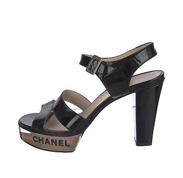 чон: Босоножкалар, 37.5, 38, Chanel, Колдонулган, түсү - Кара, Өзү алып кетүү — 1