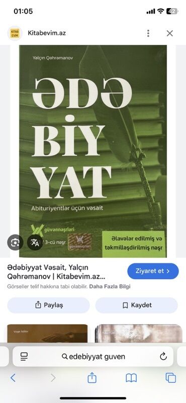 CD, DVD disklər və kassetlər: Edebiyyat kitabi satilir.Ikinci eldir.Islek veziyyetdedir