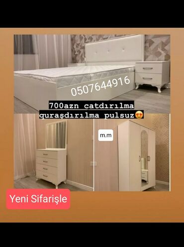 Yataq otağı dəstləri: İkinəfərlik çarpayı, Dolab, Termo, 2 tumba, Azərbaycan, Yeni — 9