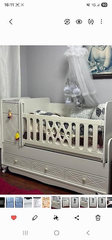 Uşaq otağı üçün tam dəst mebel və bebek arabası Mebel dəsti: - Beşik
