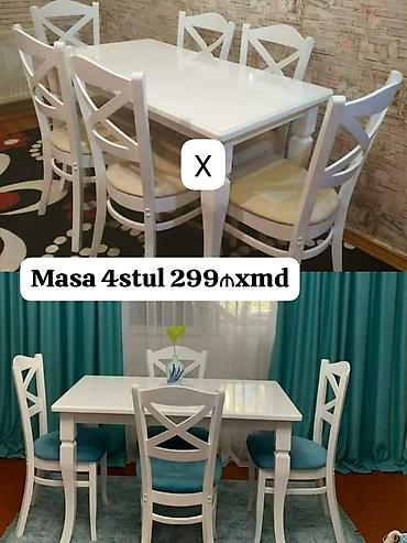 Ağ rəngli yemək dəsti: - 1 düzbucaqlı masa, hamar parlaq üst səth