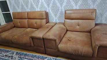 tek kreslolar: Qəhvəyi rəngdə dəri divan dəsti - Material: təbii dəri üzü, yumşaq — 5