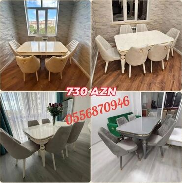 Masa və oturacaq dəstləri: Qonaq otağı üçün, Yeni, Açılmayan, Dördbucaq masa, 6 stul — 10