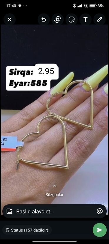 halqa sirgalar qizil: Sırğa, Sarı qızıl, 585 Əyar, 294 g, Ödənişli çatdırılma