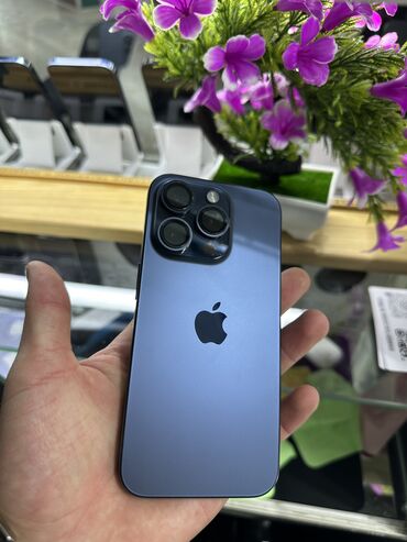 приём стекла: IPhone 15 Pro, Б/у, Blue Titanium, Защитное стекло, Чехол, Кабель, 90 %