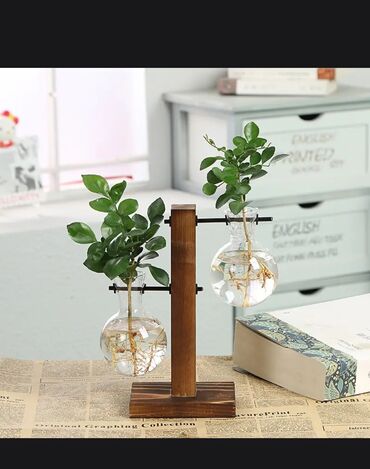 Горшки для растений: Стеклянная ваза для растений, настольный террариум с ретро-подставкой