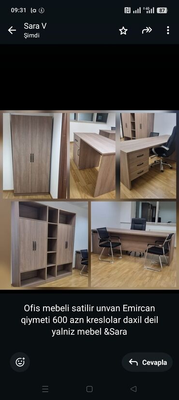 Ofis masaları: Ofis mebeli satilir unvan Emircan qiymeti 600 azn kreslolar daxil deil
