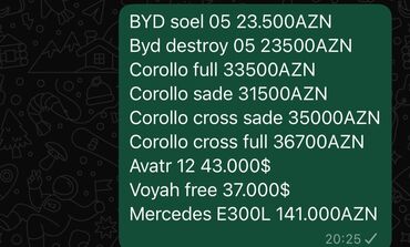Mercedes-Benz: BYD Soel 05, BYD Destroy 05, Corollo Full, Corollo Sade, Corollo Cross