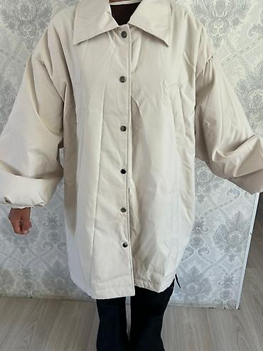 Куртки: Стеганая утеплённая куртка-рубашка оверсайз, цвет молочный — 4