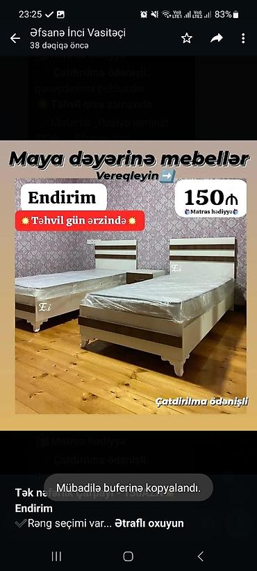 *Tək nəfərlik Çarpayı - 150AZN💥* *Endirim* ✔️Rəng seçimi var Ölçü