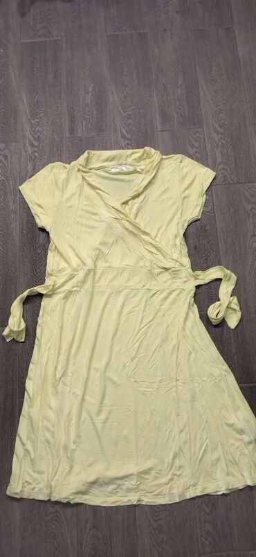 haljina viskoza naradzastozuta: XL (EU 42), 2XL (EU 44), bоја - Žuta, Koktel, klub, Kratkih rukava