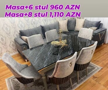 Masa və oturacaq dəstləri: Qonaq otağı üçün, Yeni, Açılmayan, Dördbucaq masa, 6 stul — 21