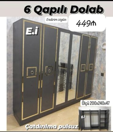 Dolablar: Açılan, 6 qapı Düz dolab, Qarderob, paltar dolabı — 6