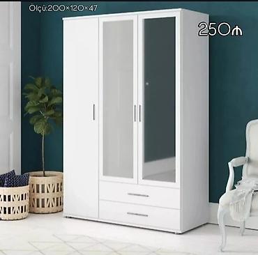 ayna qapi: Ağ rəngli 3 qapılı geyim dolabı - Ölçü: 200 × 120 × 47 sm (şəkildə — 1