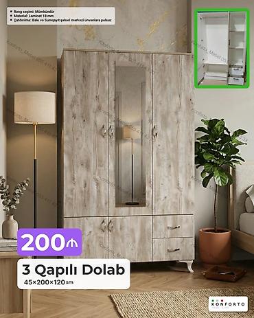 Ev və bağ: 3 qapılı geyim dolabı Ölçülər: 45 × 200 × 120 sm Material: 18 mm — 1