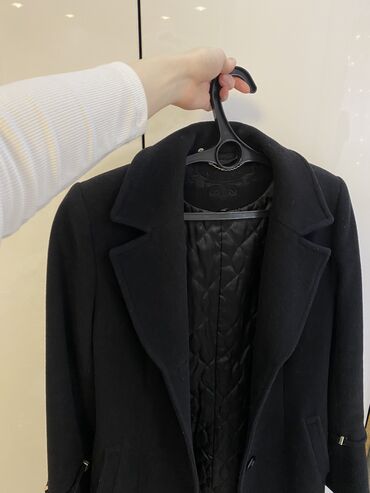 черный пальто: Пальто, Классика, Осень-весна, Овечья шерсть, Длинная модель, Гусиная лапка, S (EU 36), M (EU 38)