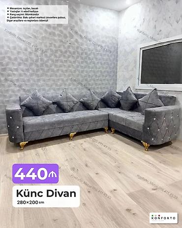 Divanlar: Künc Divan – 280×200 sm - Mexanizm: açılan, bazalı (yataq funksiyalı — 1