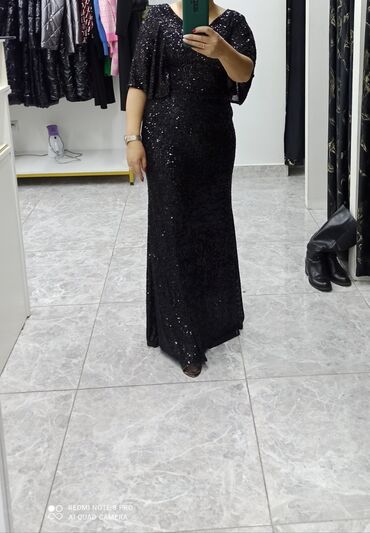 черное длинное вечерное платье: Вечернее платье, А-силуэт, Длинная модель, L (EU 40), XL (EU 42)