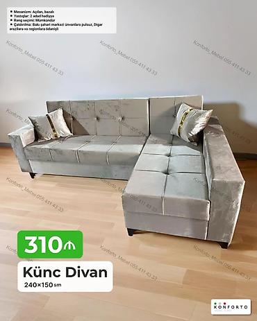 Künc divan – 240×150 sm - Mexanizm: açılan, bazalı (yataq və saxlama