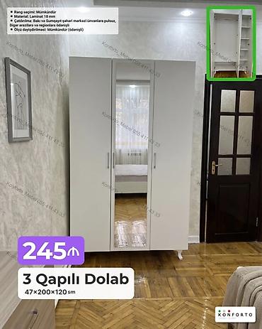 Mebel: 3 qapılı paltar dolabı – 47×200×120 sm - Material: 18 mm laminat - — 1
