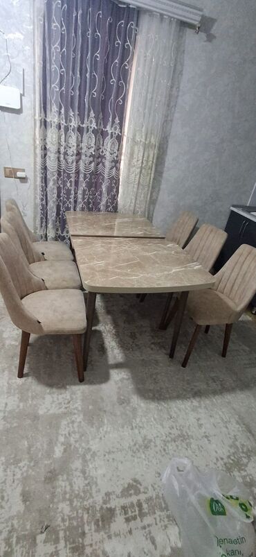 столы для совещаний: Qonaq otağı üçün, İşlənmiş, Açılan, Dördbucaq masa, 6 stul