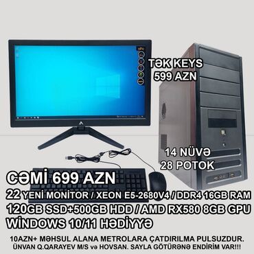 Masaüstü kompüterlər və iş stansiyaları: ⭐TƏK KEYS – 599 AZN ⭐22” Yeni Monitorla dəst – 699 AZN