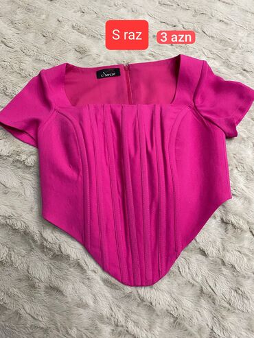 Futbolka və maykalar: Qadın köynək/top dəsti 1) Zara lilac rəngli qısa top - V şəkilli — 4