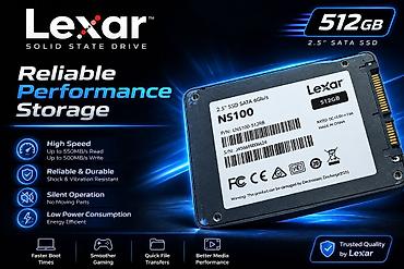 ssd lexar: Lexar NS100 SSD – 512 GB - Form-faktor: 2.5" - İnterfeys: SATA III 6 — 2