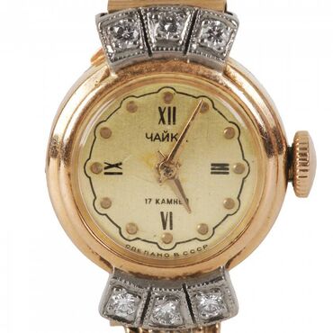 Наручные часы: Часы "Чайка" золотые с якутскими бриллиантами, 583 пробы СССР