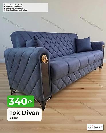 Divanlar: Tək Divan – 210 sm - Mexanizm: açılan, bazalı (yataq funksiyalı və — 1