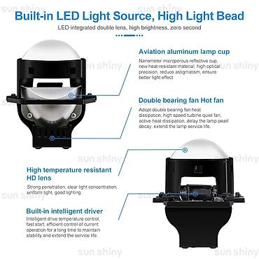 priora rulu: Bi led 3 lük 1 cüt Avtomobil üçün LED bi-led proyektor far modulu - — 3
