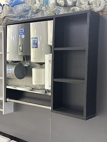 Шкафтар: Настенный шкаф-зеркало для ванной - Материал: ЛДСП/МДФ темного цвета — 1