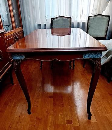 Mebel: Qonaq otağı üçün, İşlənmiş, Açılan, Dördbucaq masa, 6 stul — 5