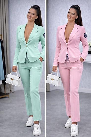 devojke za brak: Ženski komplet sa sakoom i pantalonama – elegantan i udoban - Model — 1